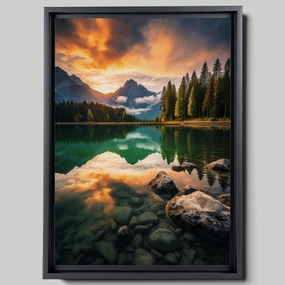 Canvas Beautiful Lake Mountain Range Sunrise Sunset Landscape, Wall Art for Living Room, Autumn Forest National Park Scenery, Nature Scenic Picture Print Artwork Print Decor, Nature, Decor