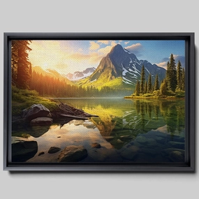 Canvas Beautiful Lake Mountain Range Sunrise Sunset Landscape, Wall Art for Living Room, Autumn Forest National Park Scenery, Nature Scenic Picture Print Artwork Print Decor, portrait, Arts