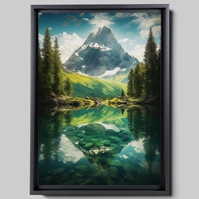 Canvas Beautiful Lake Mountain Range Sunrise Sunset Landscape, Wall Art for Living Room, Autumn Forest National Park Scenery, Nature Scenic Picture Print Artwork Print Decor, portrait, Print