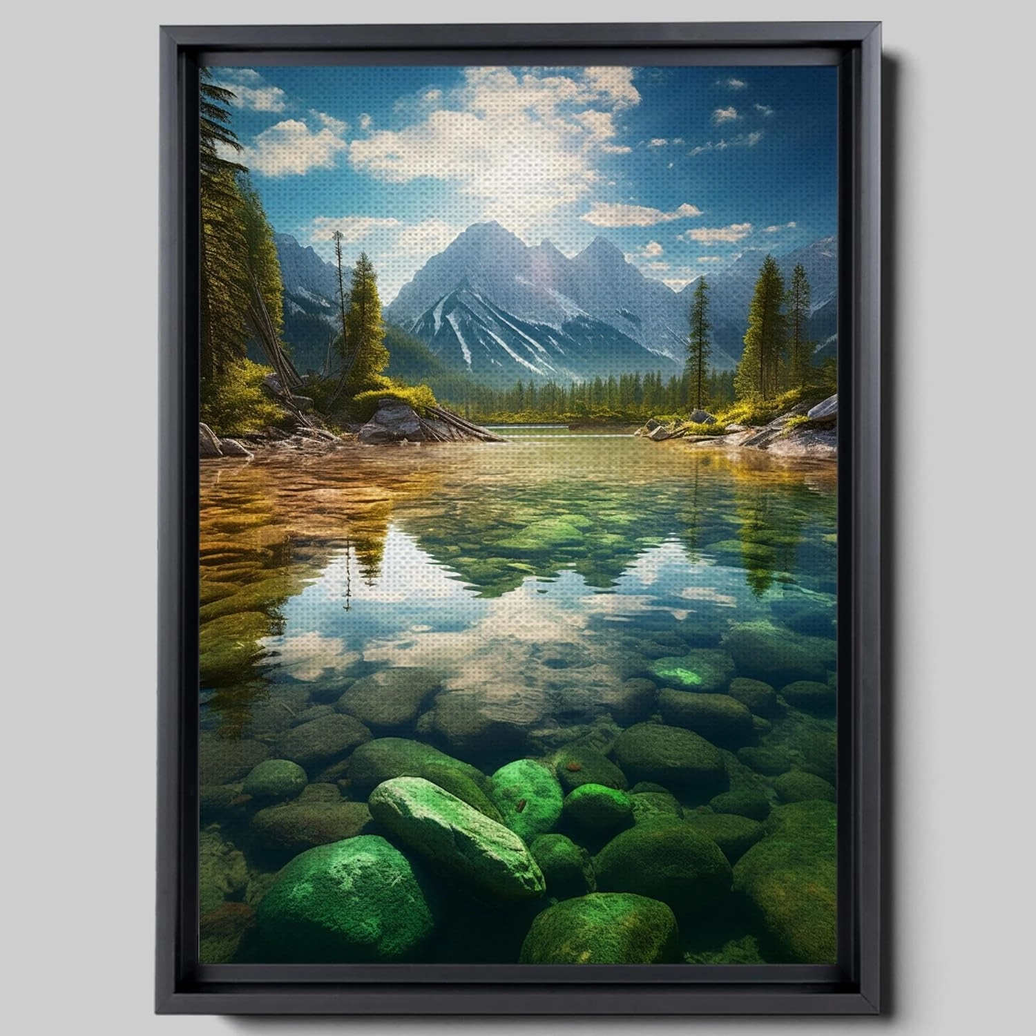 Canvas Beautiful Lake Mountain Range Sunrise Sunset Landscape, Wall Art for Living Room, Autumn Forest National Park Scenery, Nature Scenic Picture Print Artwork Print Decor, portrait, Wall