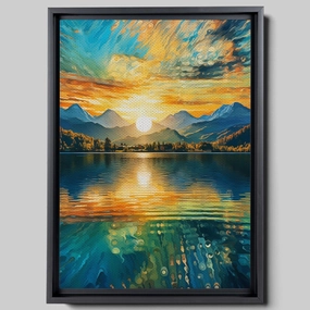 Canvas Beautiful Lake Mountain Range Sunrise Sunset Landscape, Wall Art for Living Room, Autumn Forest National Park Scenery, Nature Scenic Picture Print Artwork Print Decor, Watercolor, Decor