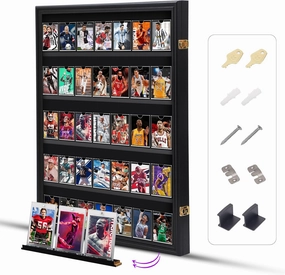 Card Display Case, 36 Graded Sports Card Display for Basketball Football Hockey Trading Cards with UV Protection Acrylic, Lockable Wall Display Frame (Vertical 1-Pack)