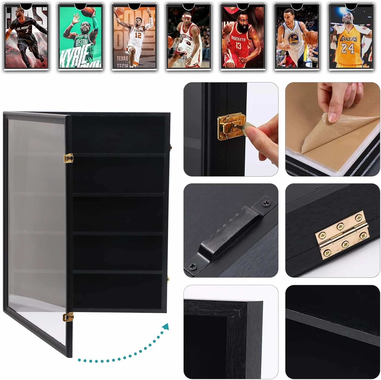 Card Display Case, 36 Graded Sports Card Display for Basketball Football Hockey Trading Cards with UV Protection Acrylic, Lockable Wall Display Frame (Vertical 1-Pack)