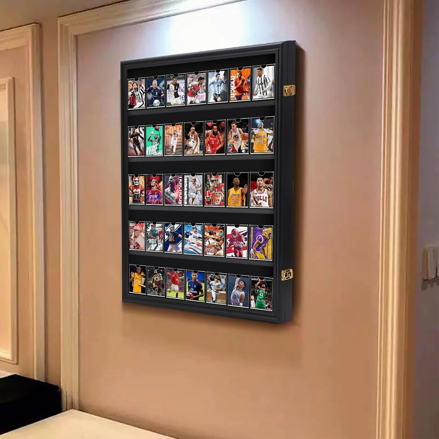 Card Display Case, 36 Graded Sports Card Display for Basketball Football Hockey Trading Cards with UV Protection Acrylic, Lockable Wall Display Frame (Vertical 1-Pack)
