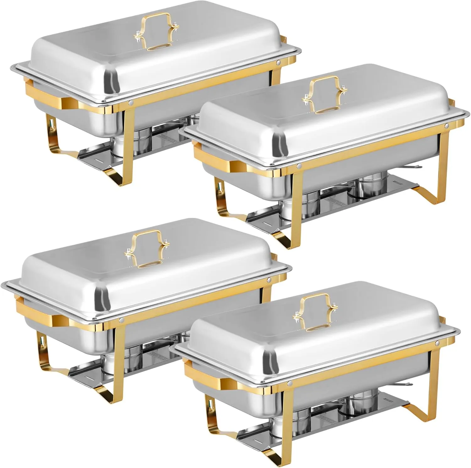 Chafing Dish Buffet Set 9 Qt Stainless Steel Complete Chafer Set Catering Warmer Set with Foldable Frame for Parties, Dinners, Catering, Buffet and Weddings 4 Golden