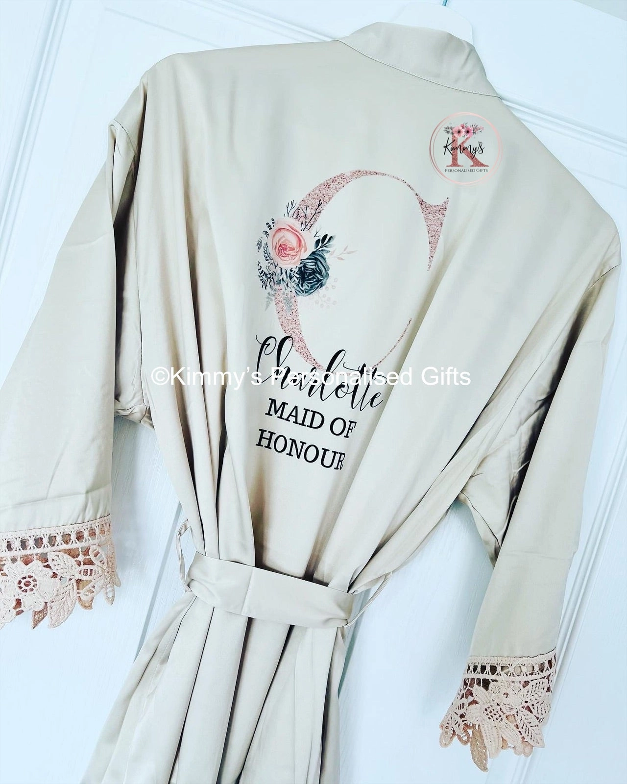 Champagne Matte Satin Lace Robes