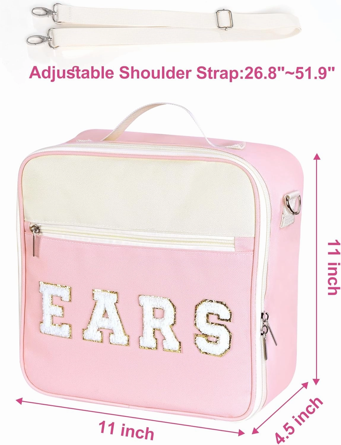Chenille Letter Mouse Ears Headband Bag Holder Travel Case with Shoulder Strap Multipocket 11"x11"x4.5"