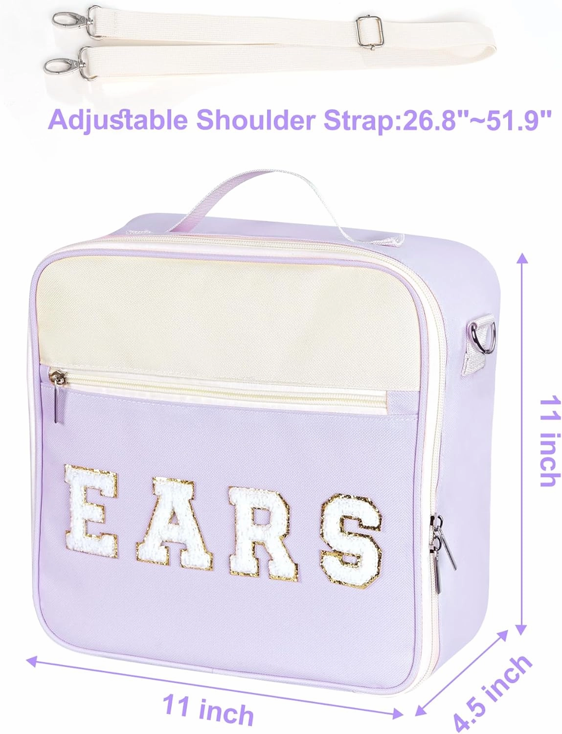 Chenille Letter Mouse Ears Headband Bag Holder Travel Case with Shoulder Strap Multipocket 11"x11"x4.5"