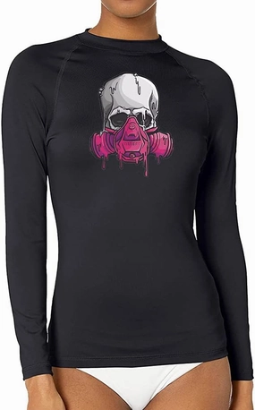 CHOO Women's Crossbones Skull Uv-Protected Sports Fitted Shirt Skin Tee for Fishing, Large Pink