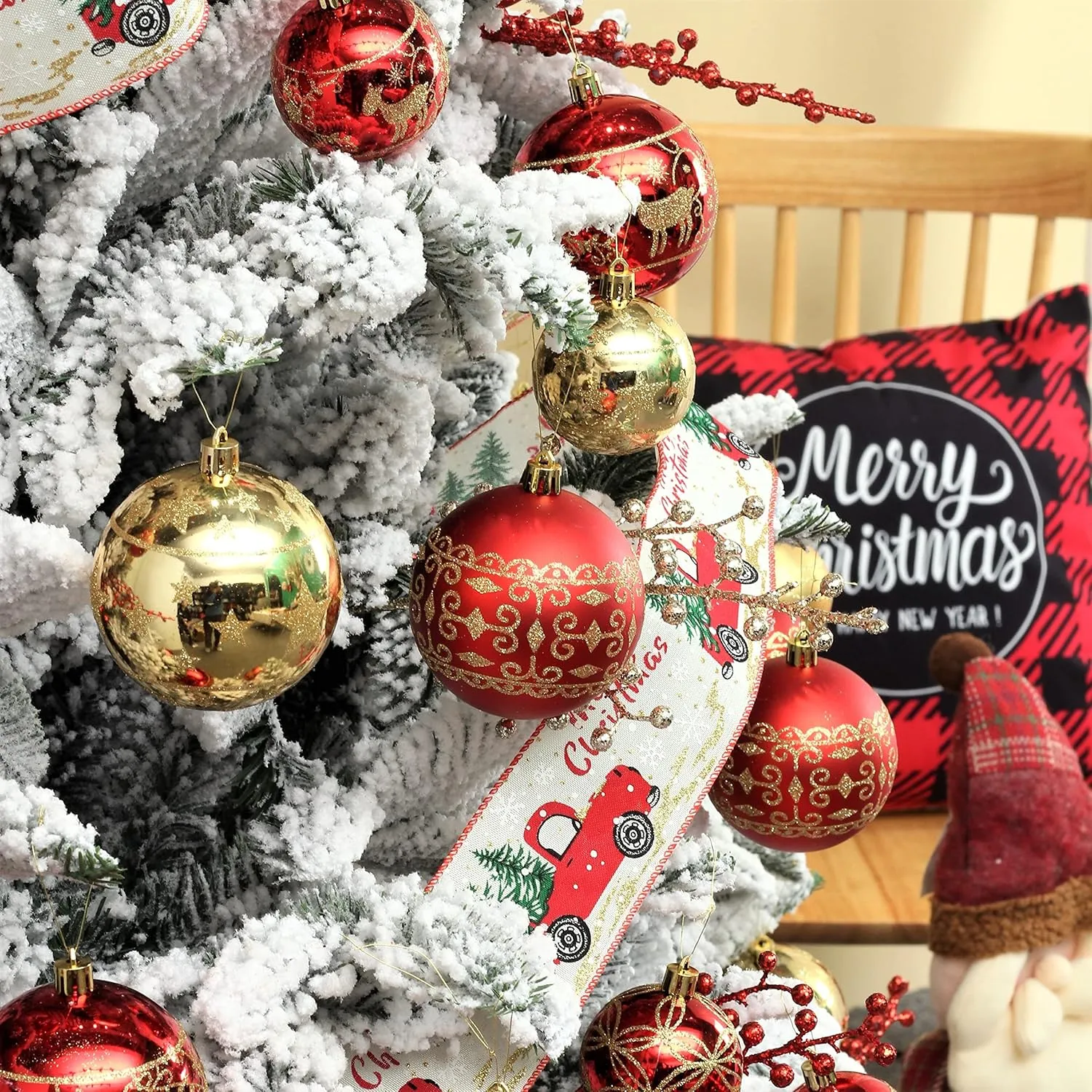 Christmas Ball Ornaments, 30 pcs 2.36" Shatterproof Baubles Set Red and Gold for Xmas Tree Decorations, Hanging Ornaments for Wedding Party