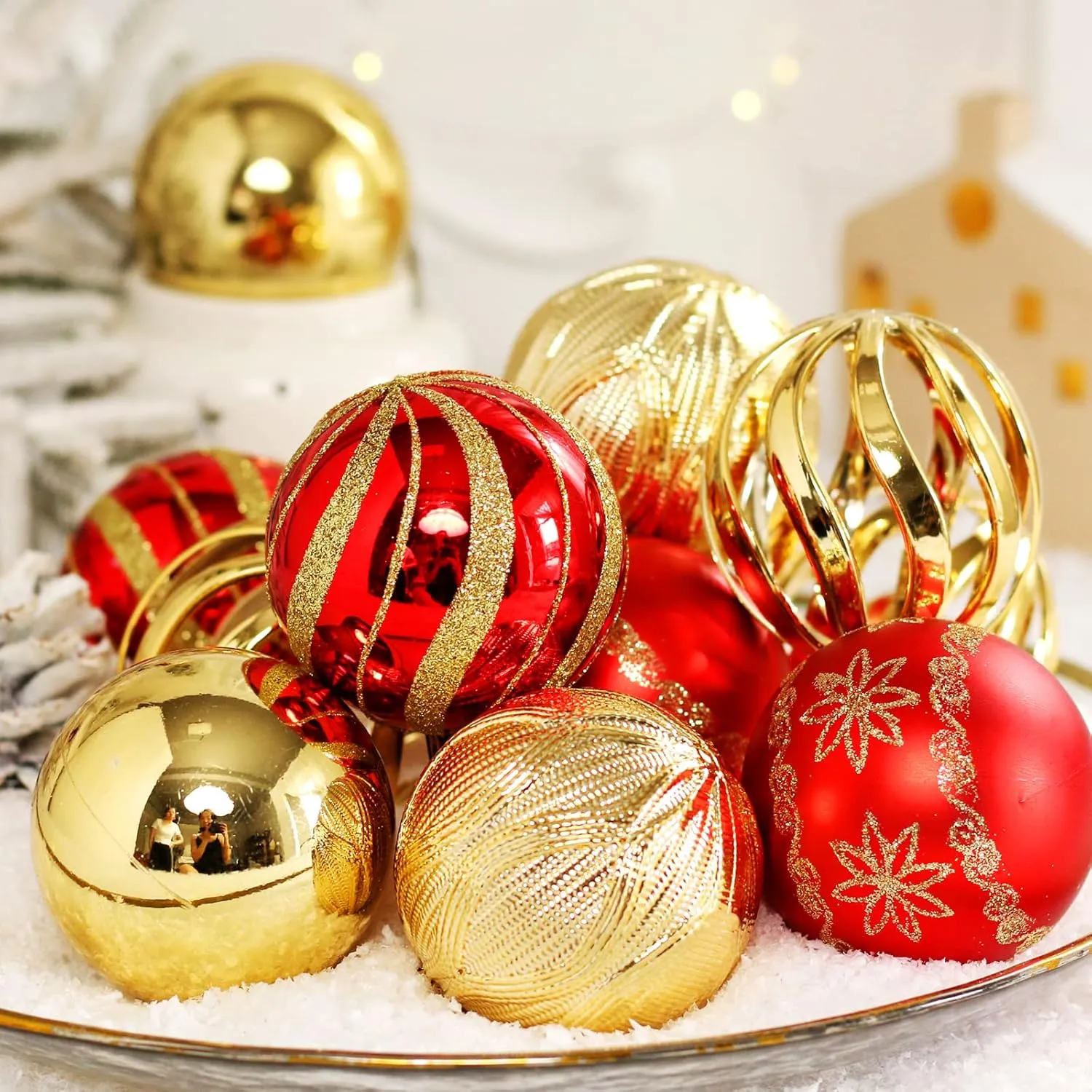 Christmas Ball Ornaments, 30 pcs 2.36" Shatterproof Baubles Set Red and Gold for Xmas Tree Decorations, Hanging Ornaments for Wedding Party