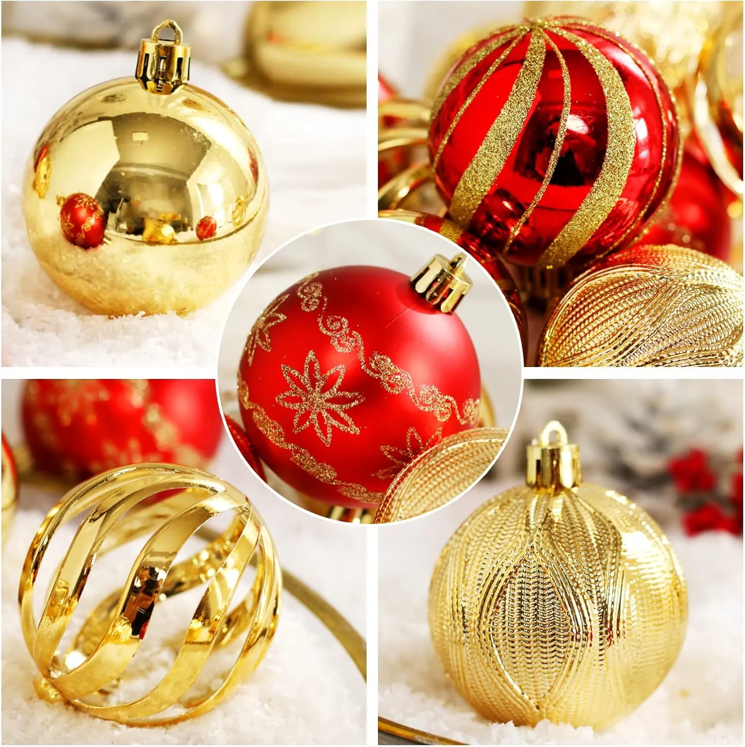Christmas Ball Ornaments, 30 pcs 2.36" Shatterproof Baubles Set Red and Gold for Xmas Tree Decorations, Hanging Ornaments for Wedding Party