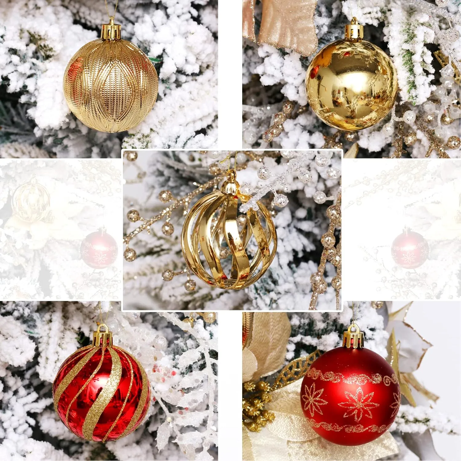 Christmas Ball Ornaments, 30 pcs 2.36" Shatterproof Baubles Set Red and Gold for Xmas Tree Decorations, Hanging Ornaments for Wedding Party