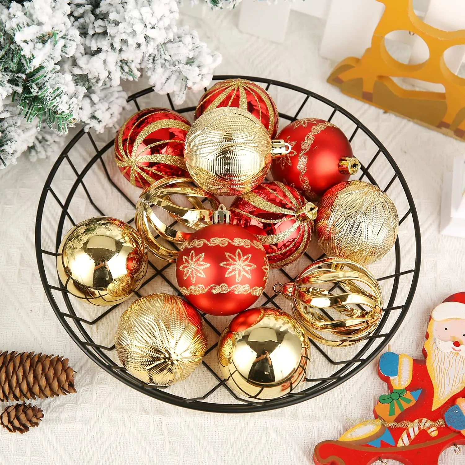 Christmas Ball Ornaments, 30 pcs 2.36" Shatterproof Baubles Set Red and Gold for Xmas Tree Decorations, Hanging Ornaments for Wedding Party