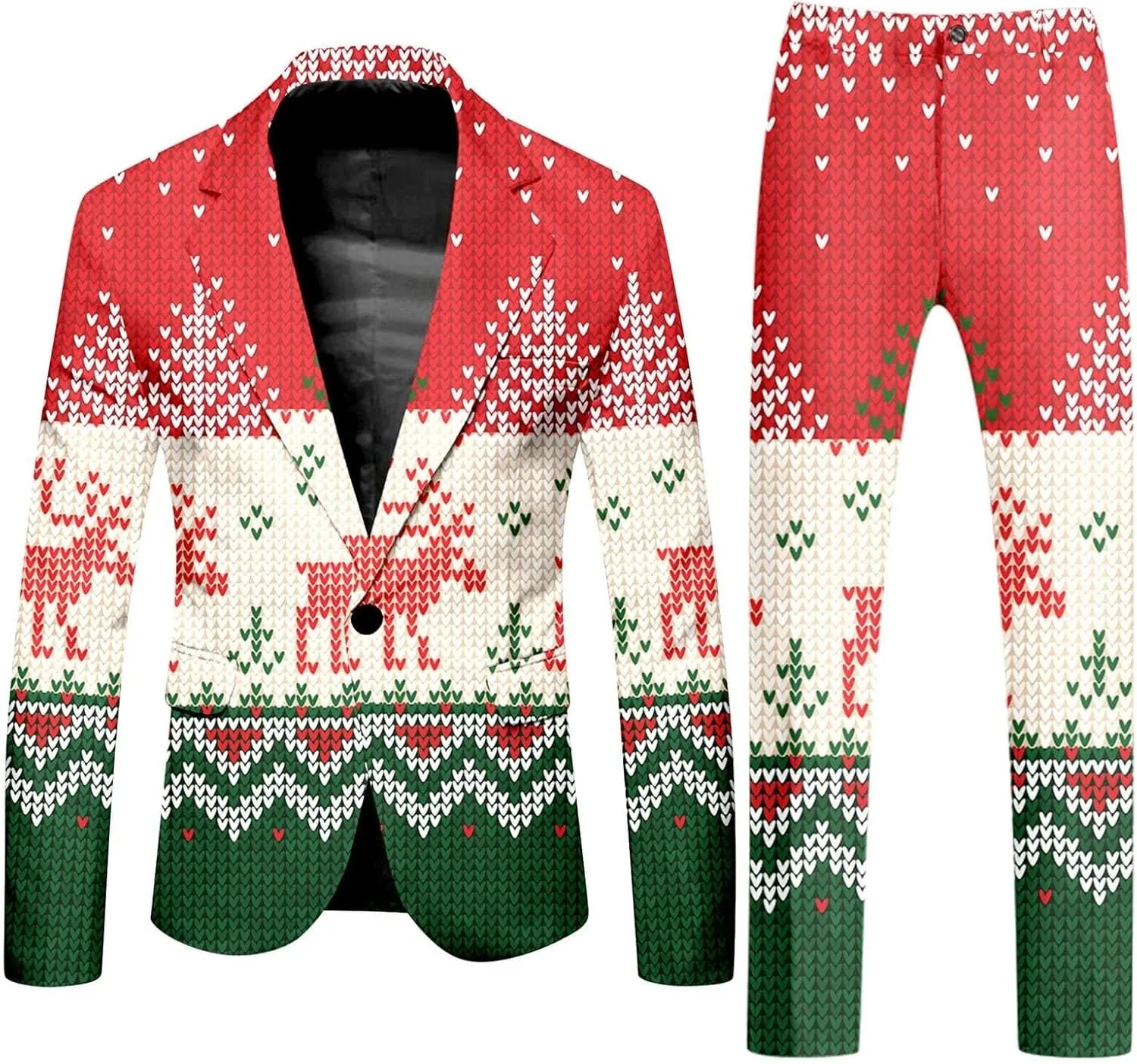 Christmas Suit for Men 2 Piece trajes navideños para Hombre Funny Snowflake Print Holiday Party Suits Festive Outfits