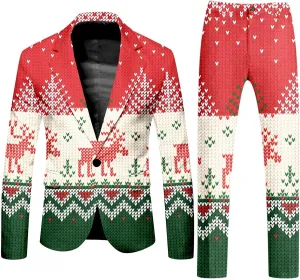Christmas Suit for Men 2 Piece trajes navideños para Hombre Funny Snowflake Print Holiday Party Suits Festive Outfits
