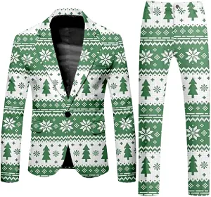 Christmas Suit for Men 2 Piece trajes navideños para Hombre Funny Snowflake Print Holiday Party Suits Festive Outfits