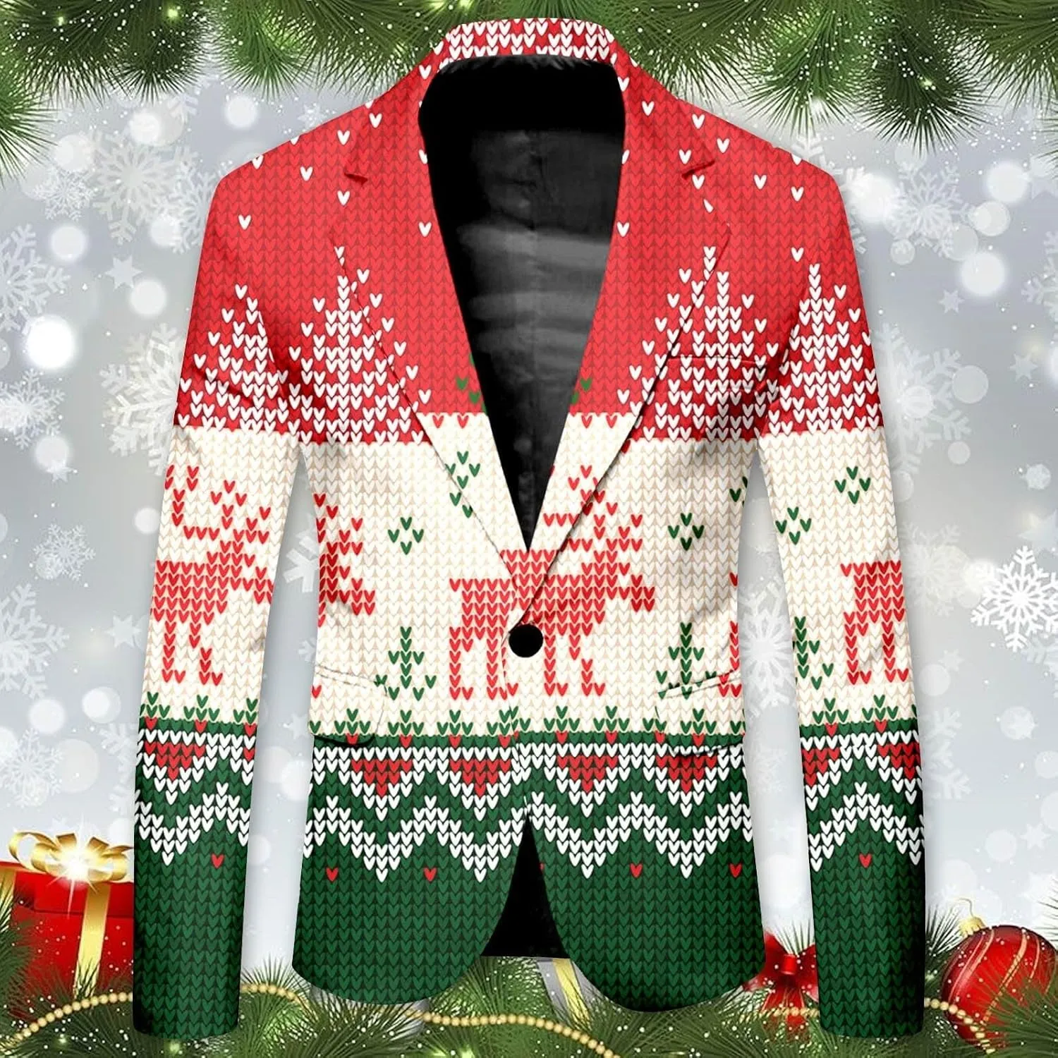 Christmas Suit for Men 2 Piece trajes navideños para Hombre Funny Snowflake Print Holiday Party Suits Festive Outfits