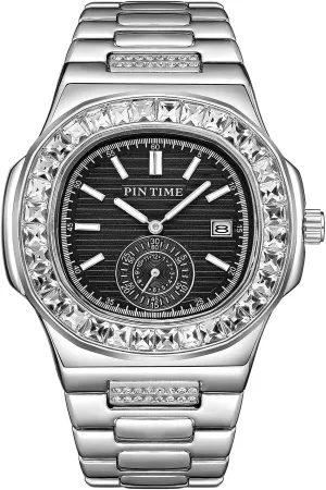 Classic Women Men Fashion Watch Stainless Steel Rhinestone Iced Out Quartz Movement Wristwatches Uhren Montre