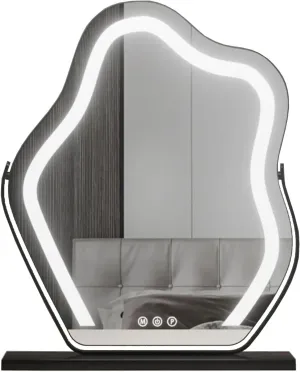 Clouds Mirror Tabletop Makeup Mirror, Light Up Cosmetic Mirror, Smart Touch Control 3 Colors Dimmable, 360° Rotation (Size:30X43cm,Color:Nero)