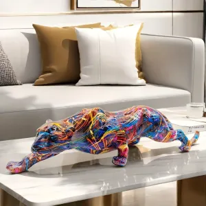 Colorful Leopard Statue Collectible Figurines Sculpture, 15.5-inch Creative Elegant Leopard Ornament, The for Christmas, Home Office Bedroom Ornament
