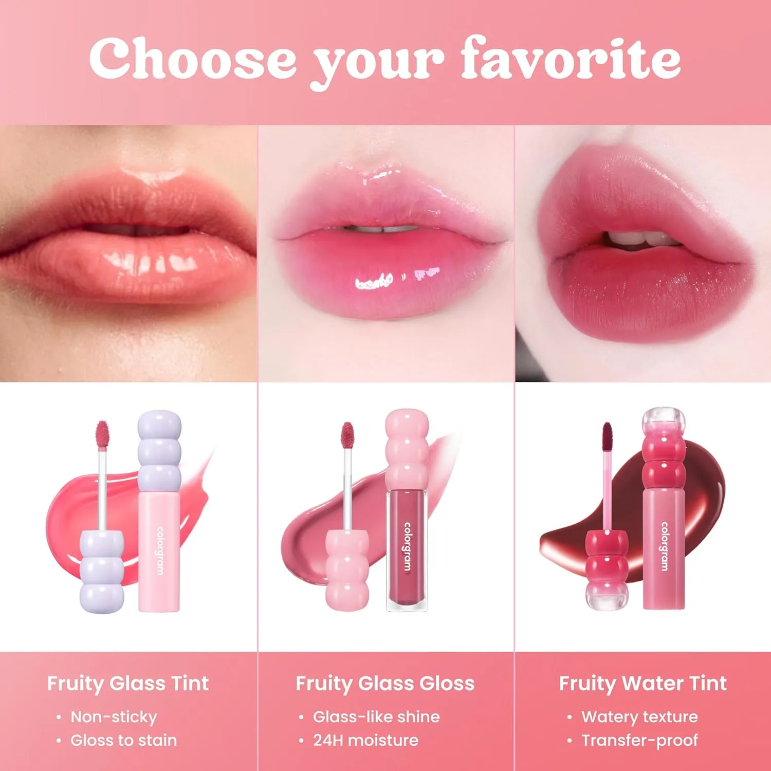 COLORGRAM Fruity Glass Tint 04 Adorable Berry | Korean Long Lasting & Waterproof Lip Stain | Glossy Dewy Lip Gloss, Highly Pigmented Strawberry Pink Shade with Glowing effect 0.11 Oz.