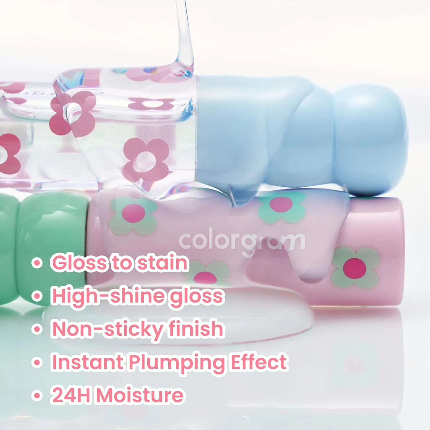 COLORGRAM Fruity Glass Tint 04 Adorable Berry | Korean Long Lasting & Waterproof Lip Stain | Glossy Dewy Lip Gloss, Highly Pigmented Strawberry Pink Shade with Glowing effect 0.11 Oz.