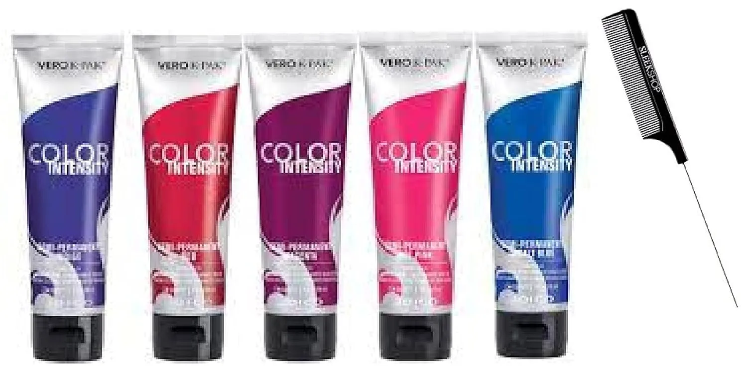 Comb   Co𝐥o𝐫 Int𝐞n𝐬it𝐲 by J, SEMI-PERMANENT Creme Hair Color, Deep, Bold, Vibrant Colours (w/SIeekshop Rat Tail Pin Comb) Cream Haircolor Dye (RUBY RED)