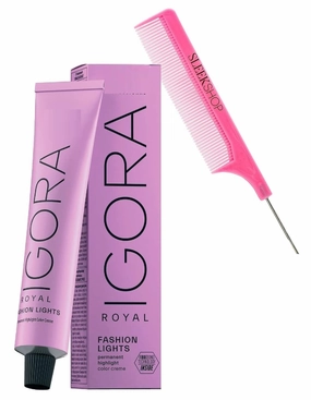 Comb   IGORA ROYAL FASHION LIGHTS L-77 Copper Permanent Highlight Cream Hair Color Dye by Schwarzkapf (with SLEEKSHOP PINK n Comb), 2025-2026 Version