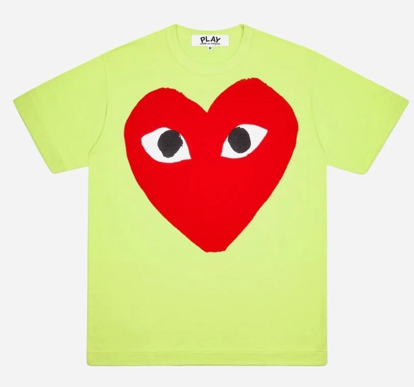 Comme des Garcons Play Pastelle T-Shirt, Red Heart Design, Green