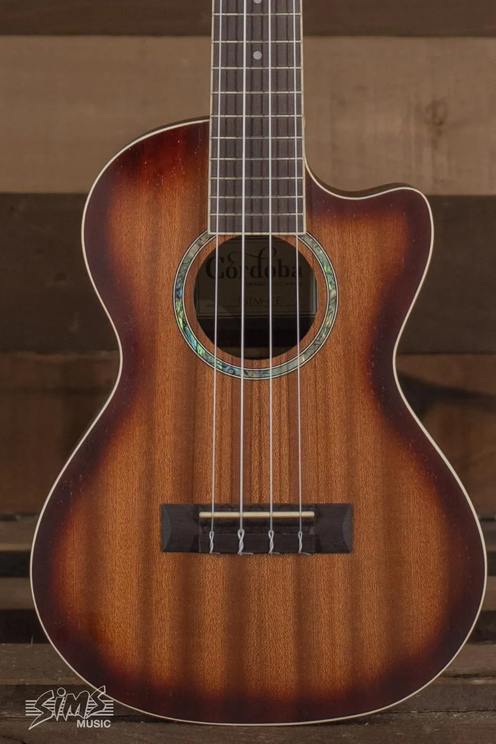 Cordoba 15TM-CE Tenor Ukulele - Acoustic-Electric Cutaway Uke, Hand Crafted with Mahogany Top, Back & Sides, Authentic Abalone Rosette, Satin Edge Burst Finish & Premium Italian Aquila Strings