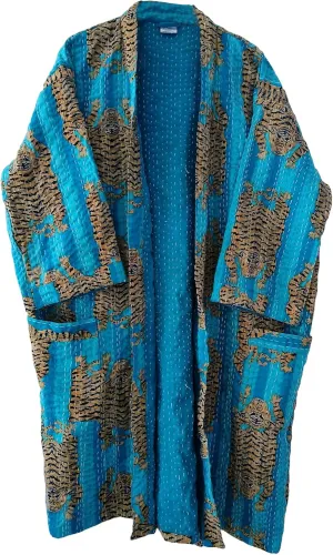 Cotton Hippie Lightweight Tiger Print Cotton Ethnic Open Front Mid Length Women Christmas Kantha Jacket