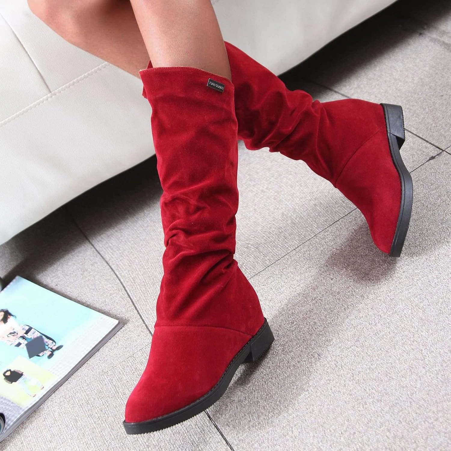Cowboy Boots for Women Suede Wide Calf Cowgirl Boots Wide Calf Knee High Boots Classic Winter Autumn Warm Boots