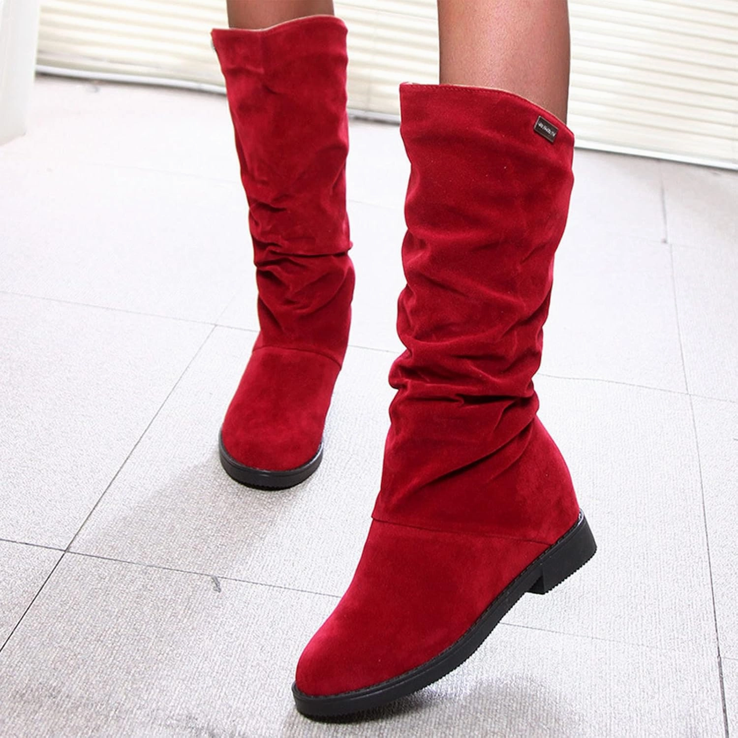 Cowboy Boots for Women Suede Wide Calf Cowgirl Boots Wide Calf Knee High Boots Classic Winter Autumn Warm Boots