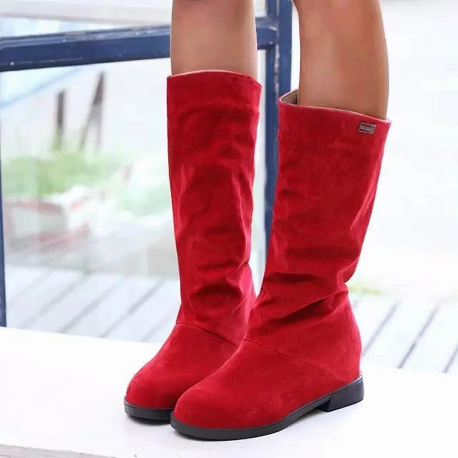 Cowboy Boots for Women Suede Wide Calf Cowgirl Boots Wide Calf Knee High Boots Classic Winter Autumn Warm Boots