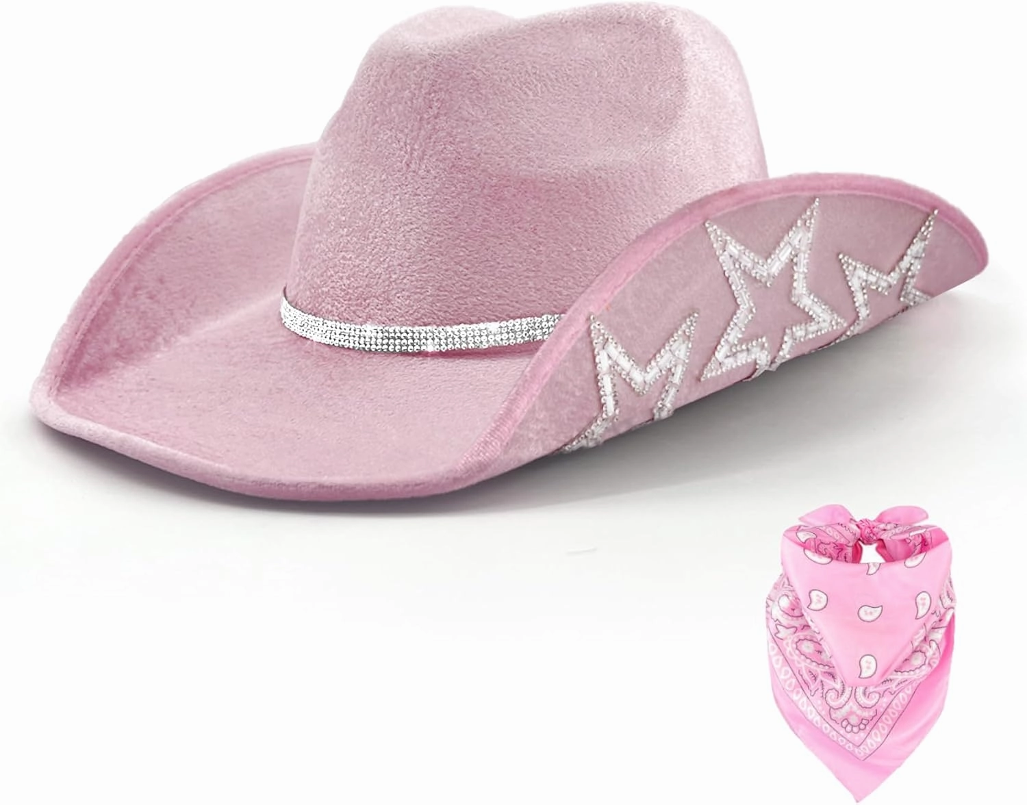 Cowboy Hat with Rhinestone, Rhinestone Cowgirl Hat with Bandana Women Halloween Christmas Bachelorette Party Costumes