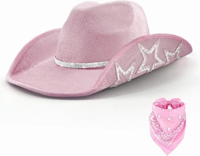 Cowboy Hat with Rhinestone, Rhinestone Cowgirl Hat with Bandana Women Halloween Christmas Bachelorette Party Costumes