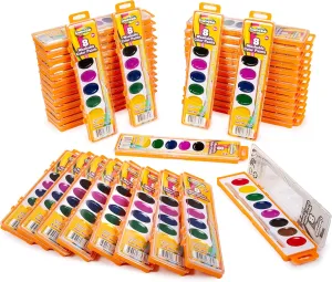 Creative Kids Bulk Washable Watercolor Paint Set - 40 Pack w/ 8 Assorted Water Color Paints & Wooden Brush - Classroom Art Supplies
