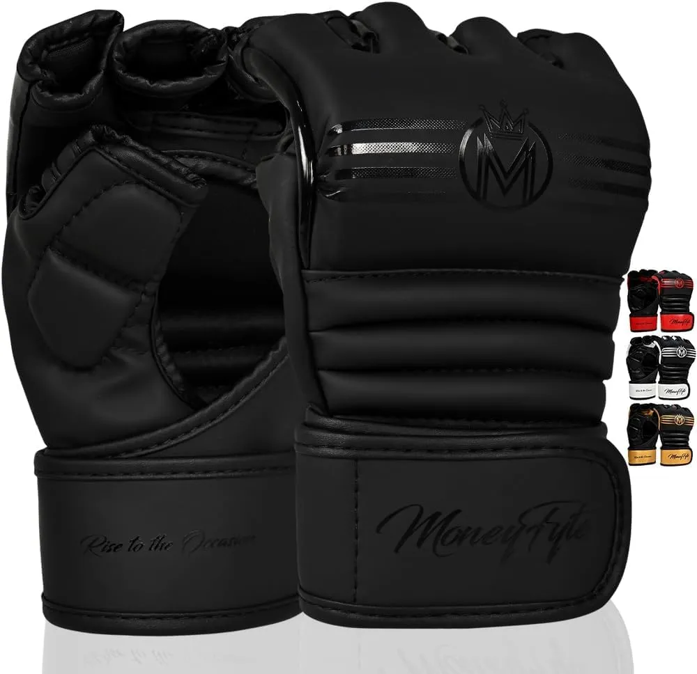 Crown MMA Gloves for Men & Women Martial Arts Punching Bag Gloves, UFC Grappling Fighting & Kickboxing Gloves Pre-Curved Half Finger Boxing Sparring Glove