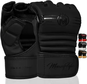 Crown MMA Gloves for Men & Women Martial Arts Punching Bag Gloves, UFC Grappling Fighting & Kickboxing Gloves Pre-Curved Half Finger Boxing Sparring Glove
