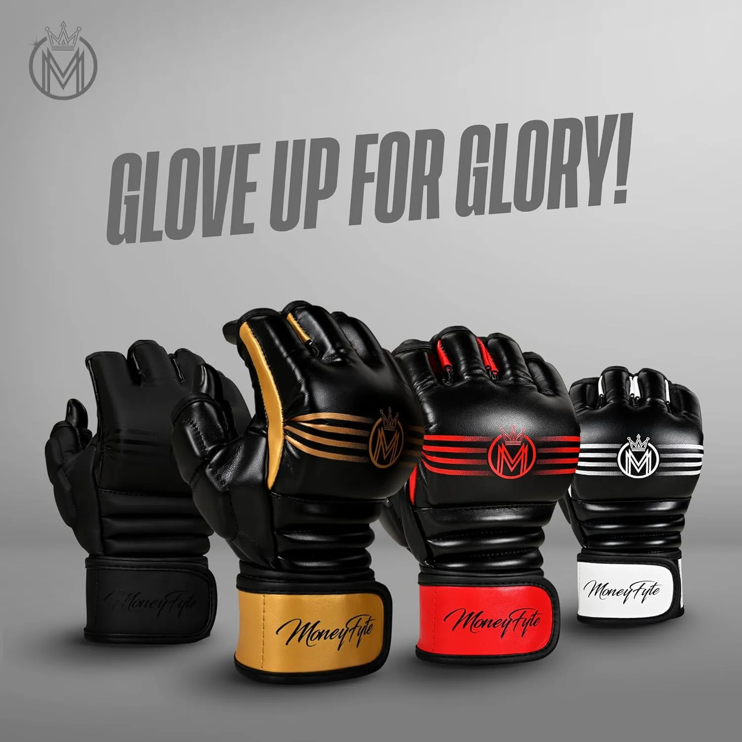Crown MMA Gloves for Men & Women Martial Arts Punching Bag Gloves, UFC Grappling Fighting & Kickboxing Gloves Pre-Curved Half Finger Boxing Sparring Glove