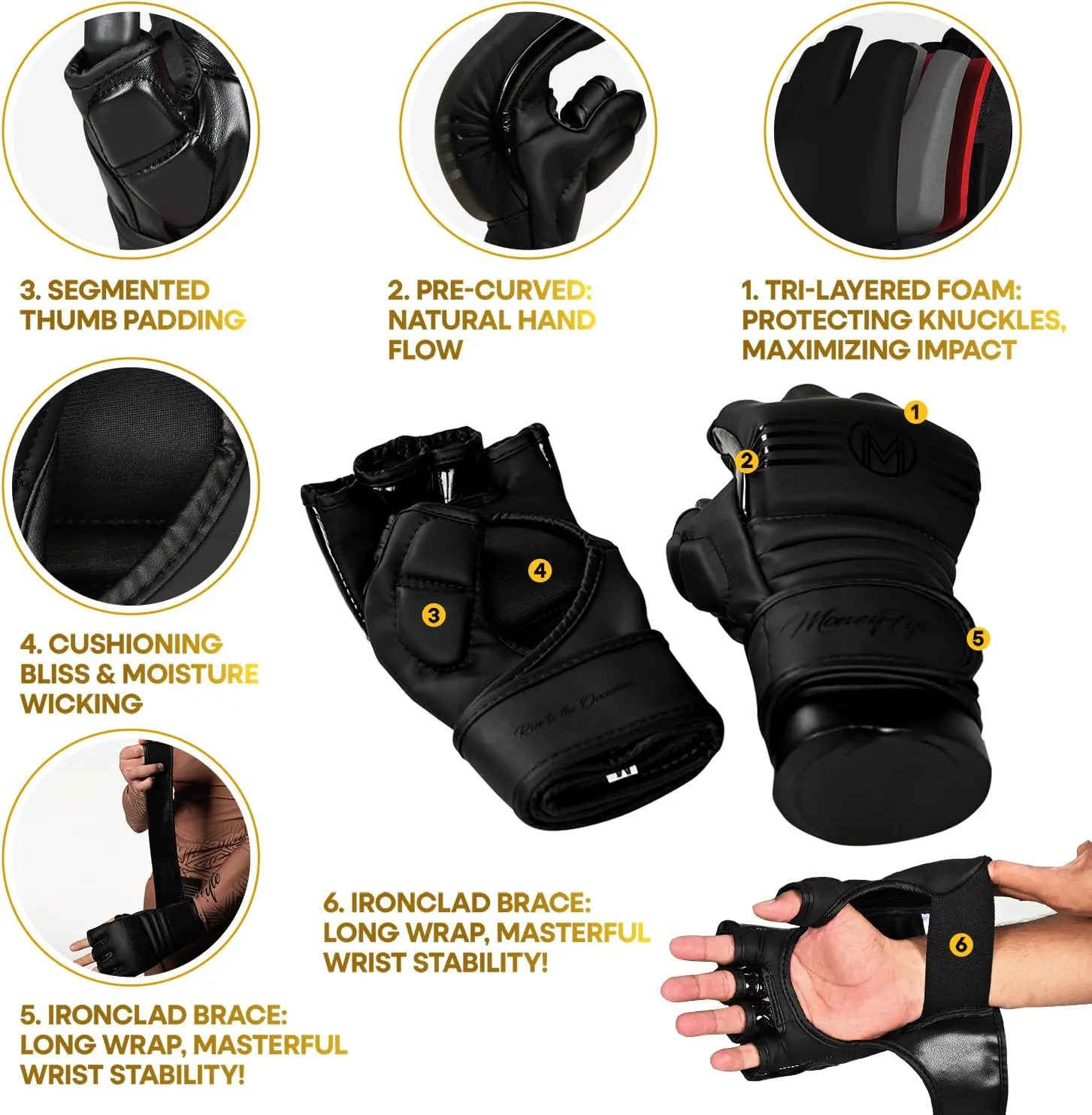Crown MMA Gloves for Men & Women Martial Arts Punching Bag Gloves, UFC Grappling Fighting & Kickboxing Gloves Pre-Curved Half Finger Boxing Sparring Glove