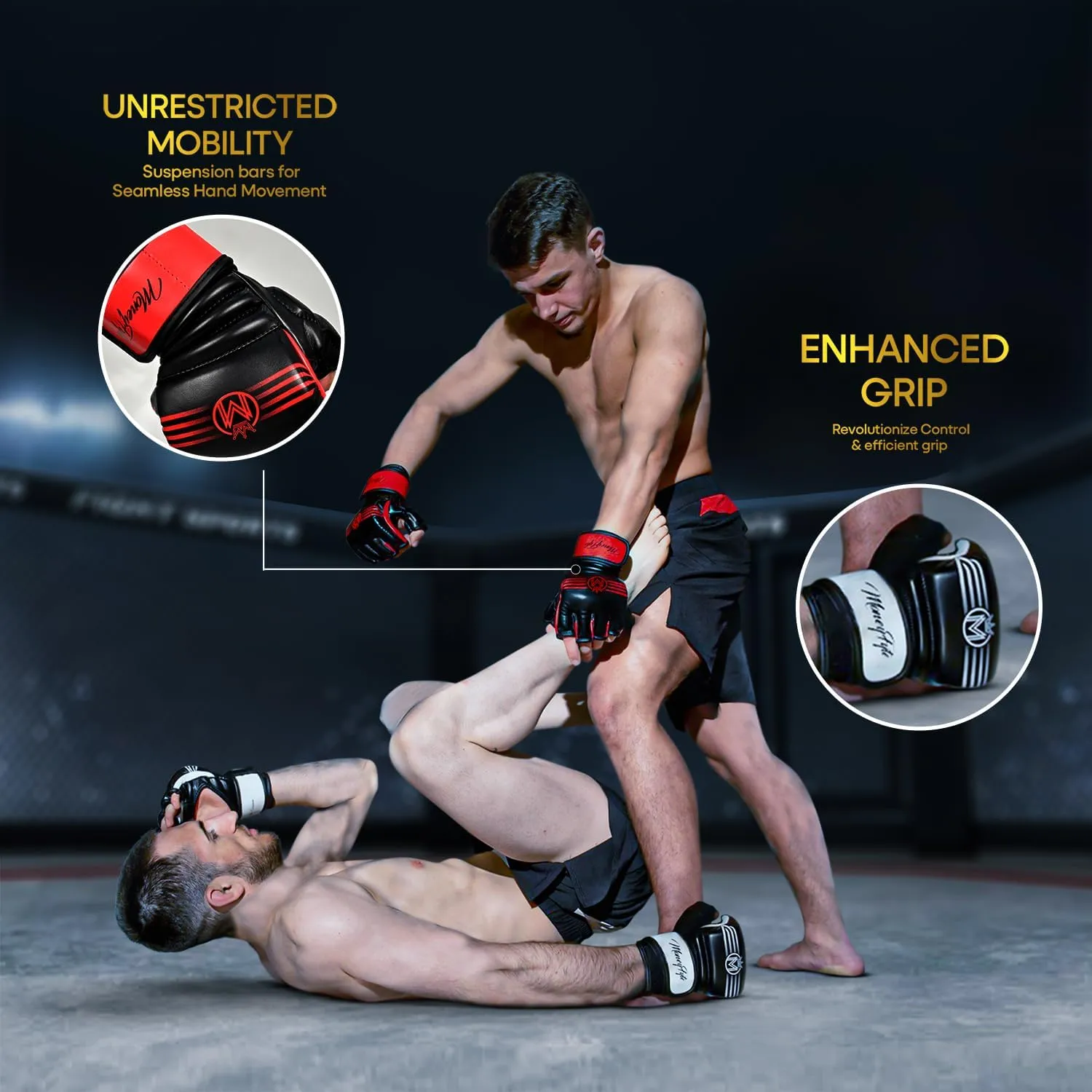 Crown MMA Gloves for Men & Women Martial Arts Punching Bag Gloves, UFC Grappling Fighting & Kickboxing Gloves Pre-Curved Half Finger Boxing Sparring Glove
