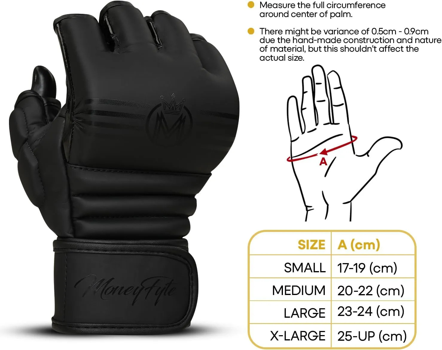 Crown MMA Gloves for Men & Women Martial Arts Punching Bag Gloves, UFC Grappling Fighting & Kickboxing Gloves Pre-Curved Half Finger Boxing Sparring Glove