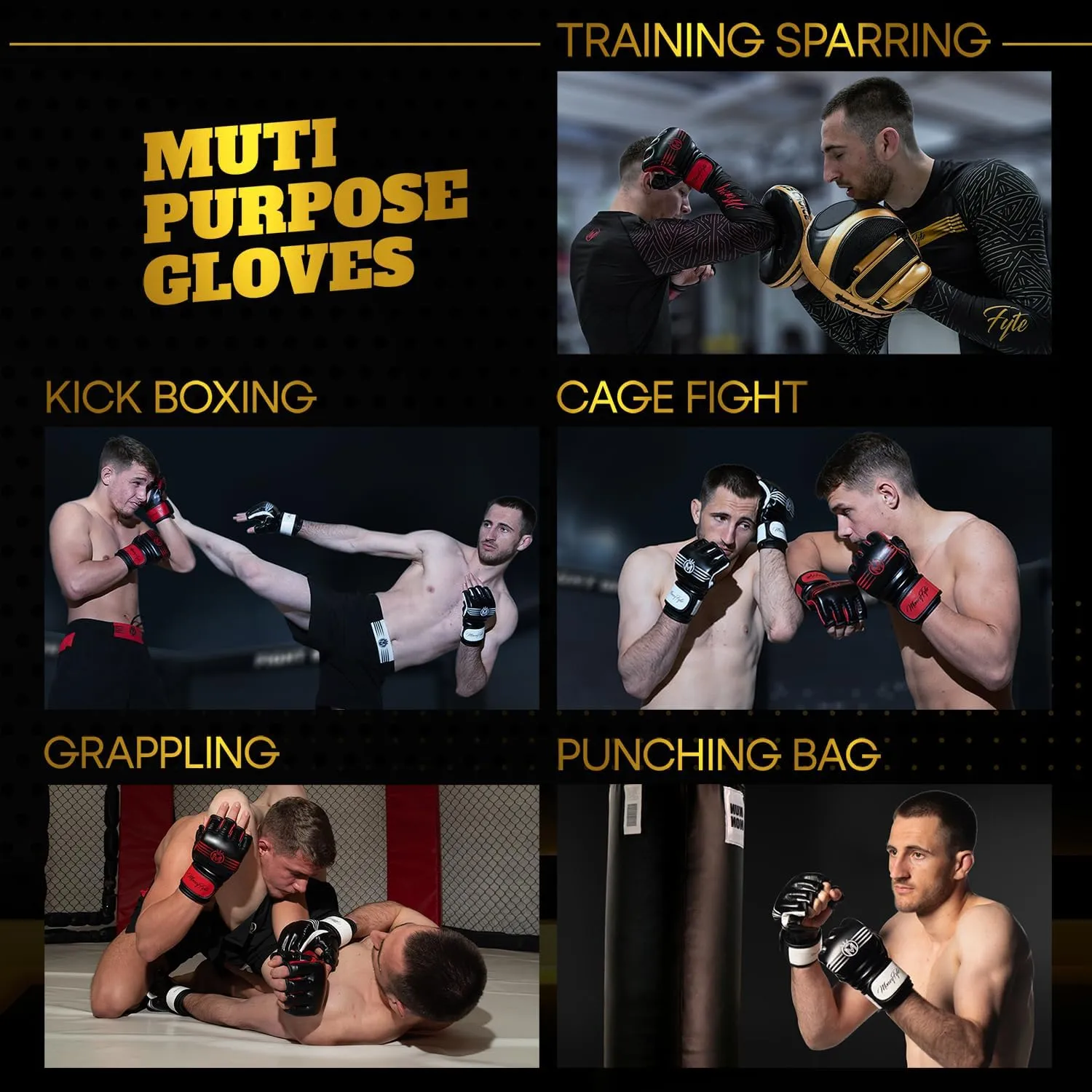 Crown MMA Gloves for Men & Women Martial Arts Punching Bag Gloves, UFC Grappling Fighting & Kickboxing Gloves Pre-Curved Half Finger Boxing Sparring Glove