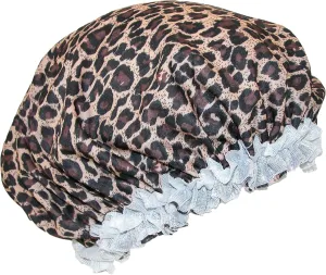 CTM® Women's Satin Leopard Hair Roller Sleep Cap Cover