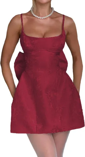 Cudiew Satin Jacquard Homecoming Dress with Bow for Teens A Line Short Bridal Dress Mini Weddingl Dress 2024