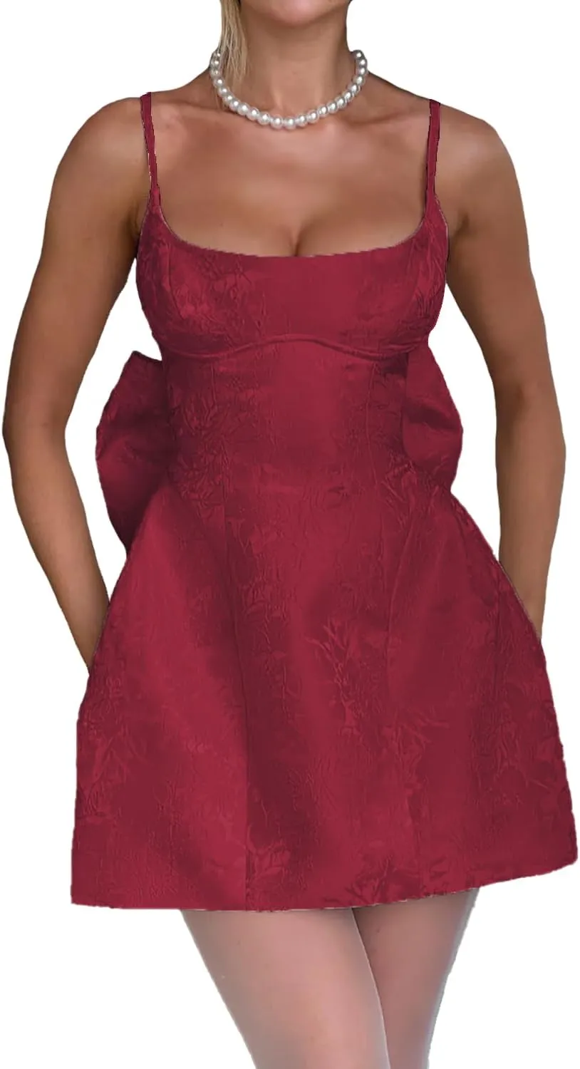 Cudiew Satin Jacquard Homecoming Dress with Bow for Teens A Line Short Bridal Dress Mini Weddingl Dress 2024