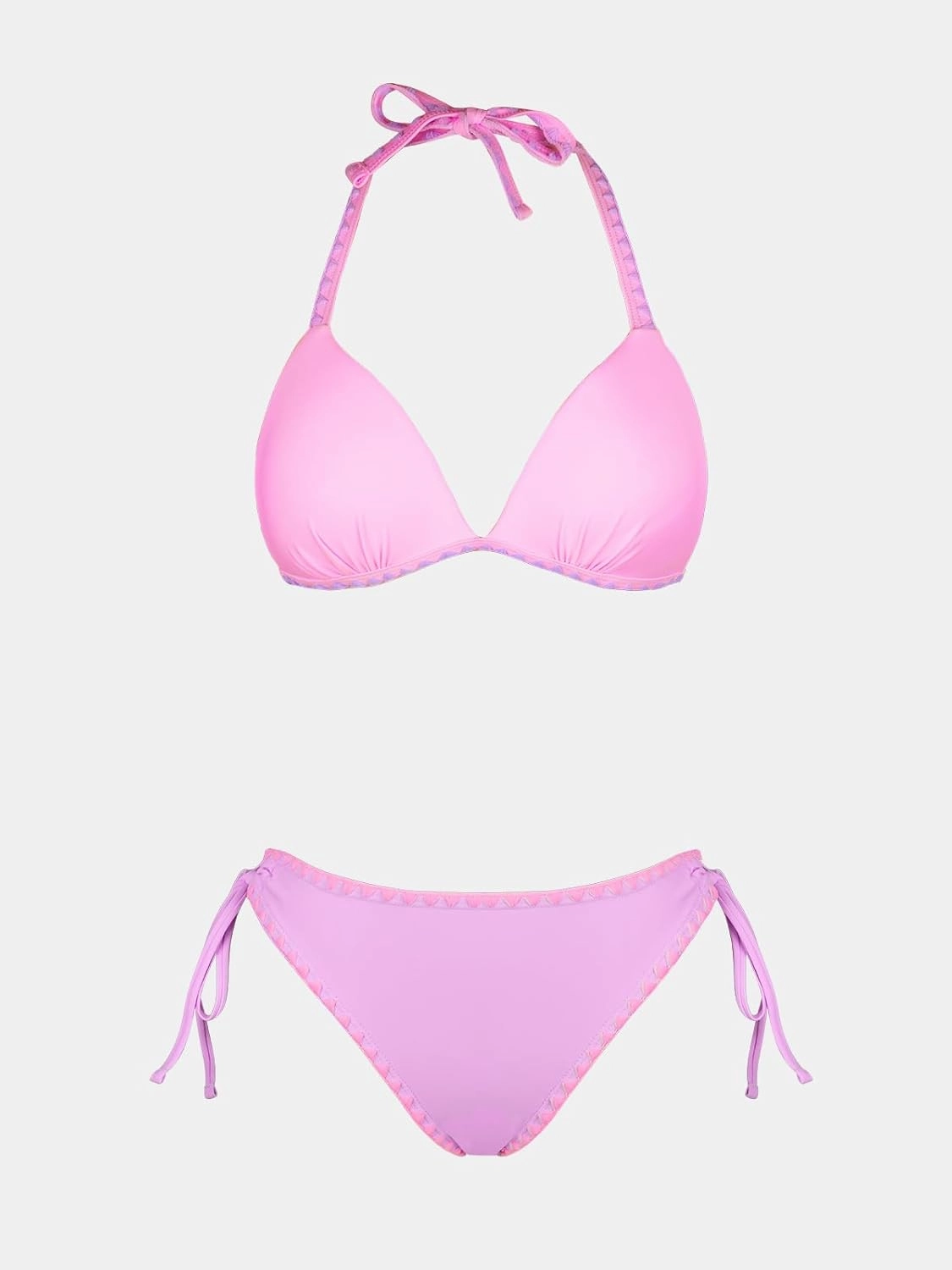 CUPSHE Women's Bikini Sets Halter Plunging Neck Tie Back Color Block Bathing Suit Adjustable Straps Side Drawstring