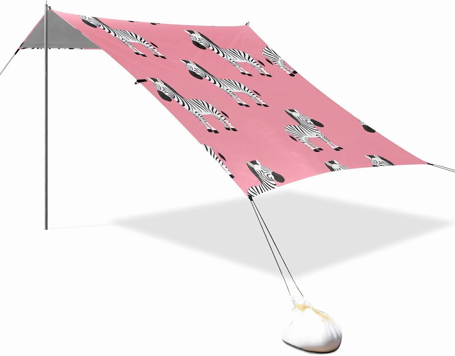 Cute Zebras Print Pink Beach Canopy Tent Sun Shade Outdoor Patio Aesthetic Sand Camping Sun Shelter Windproof with Anchor Poles Easy up 9.2 × 10.5 FT